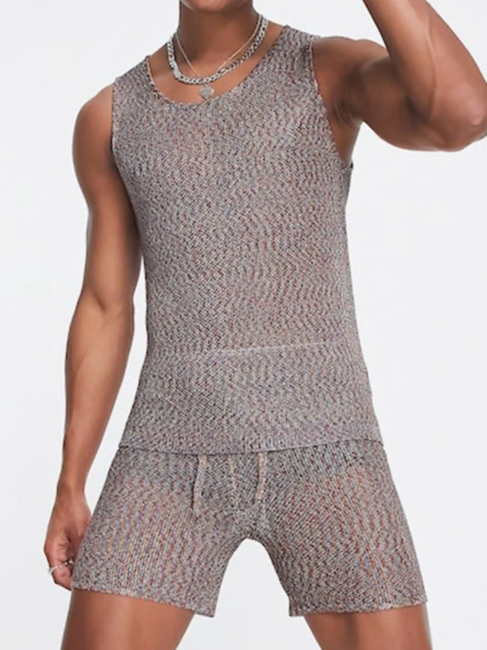 ASOS mens multicolor metallic rainbow mesh knit Shorts and tank set sz S